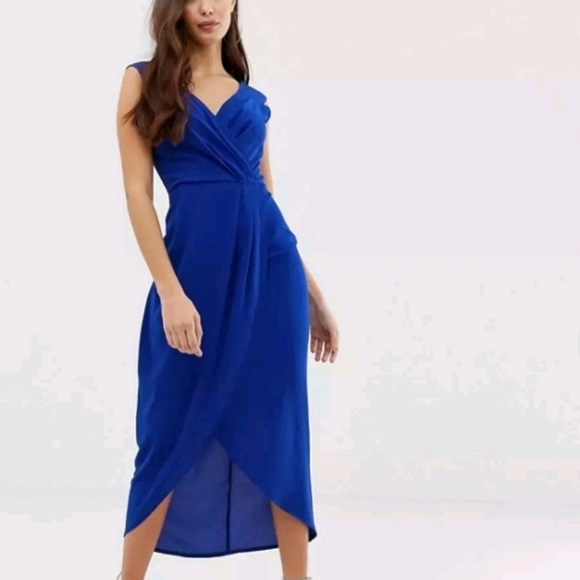 AX Paris Blue Wrap-style Dress - Picture 1 of 2